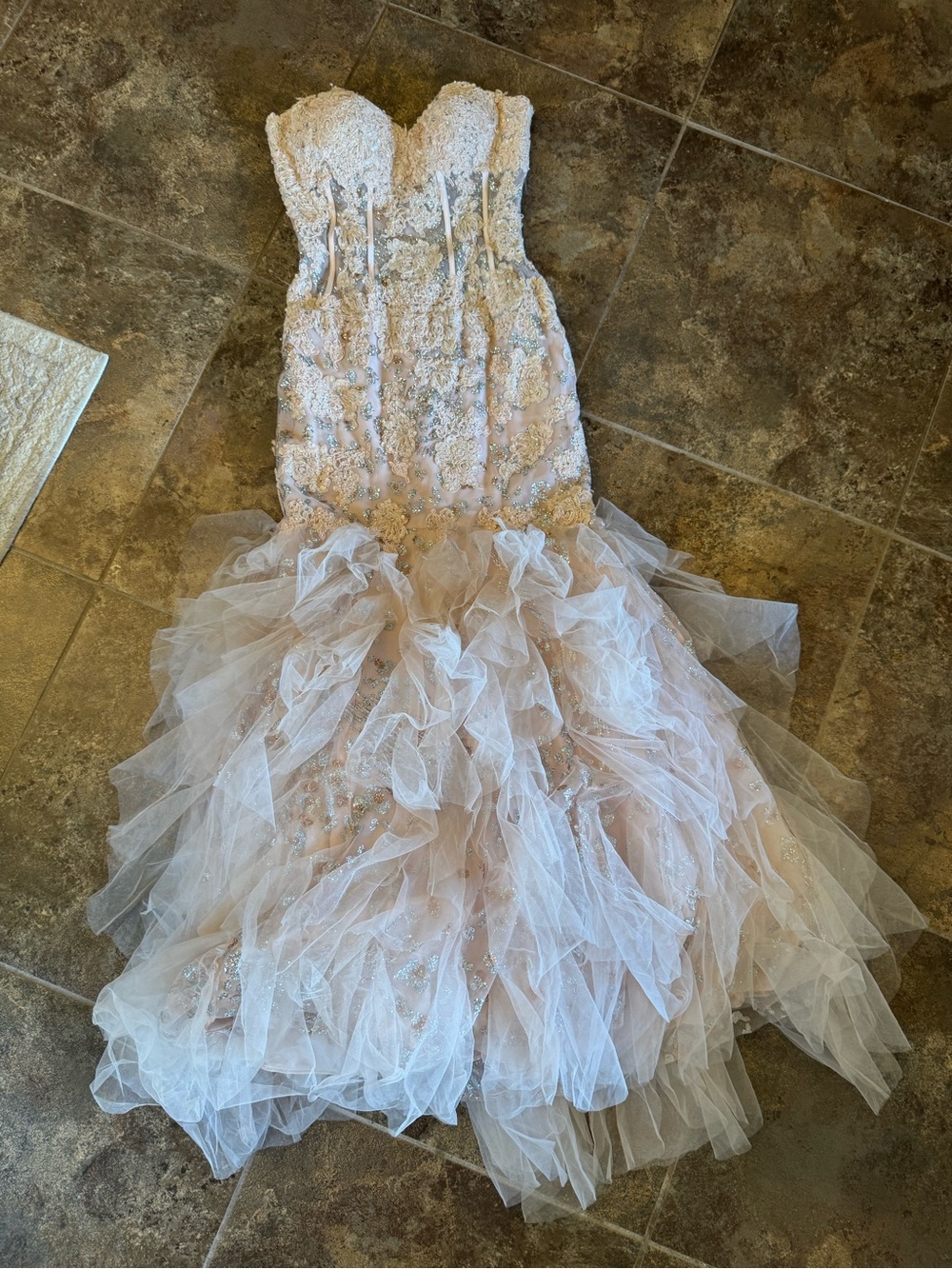 Jovani Blush Champagne Ruffled Mermaid Evening Gown - Picture 7 of 14
